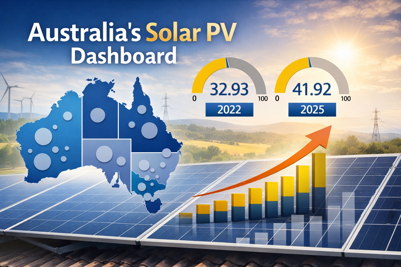 Australian Solar PV Installation Dashboard visualising residential rooftop solar growth, solar penetration, and adoption trends across Australia to 2025.