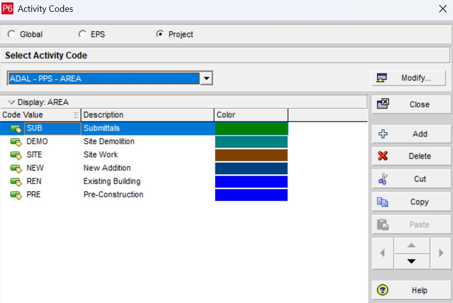 MLR Project Management & Consultancy; AREA; Area of Work; Activity Code; USACE; NAVFAC