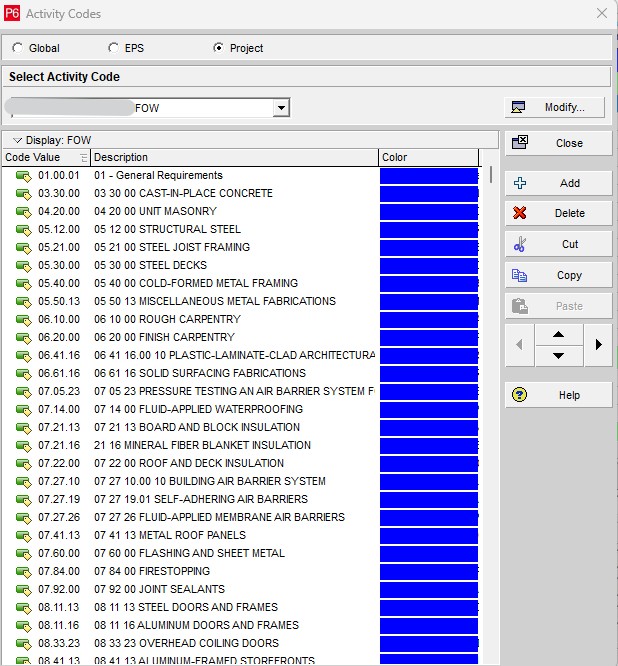 MLR Project Management & Consultancy; FOW; Feature of Work; Activity Code; USACE; NAVFAC